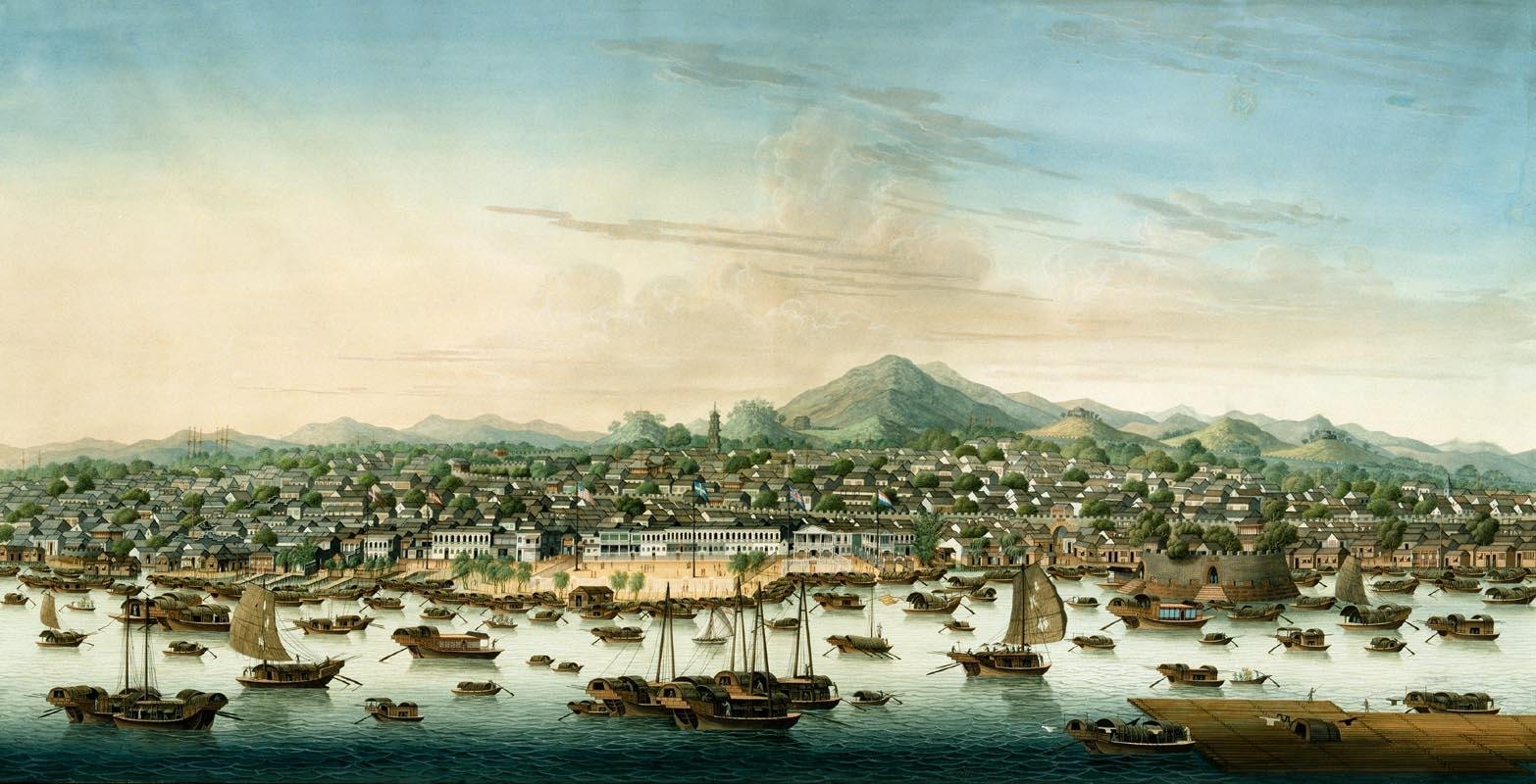 Uma pintura da cidade de Cantão por volta de 1800, onde Ching Shih viveu antes de se tornar uma pirata. (Fonte: Wikimedia Commons)