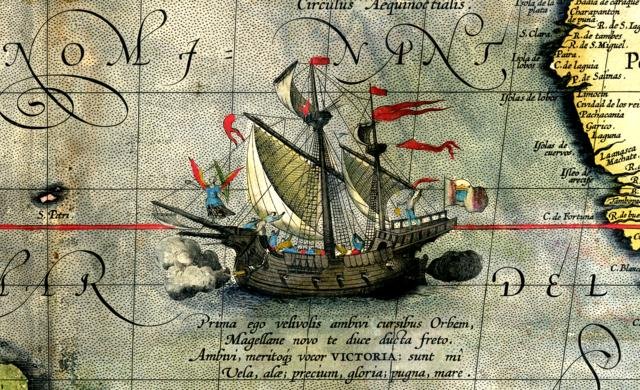 O navio Vitória representado por Ortelius. (Fonte: Wikimedia)