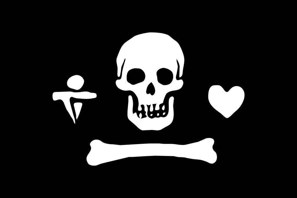 Bandeira pirata do Revenge, o navio de Stede Bonnet. (Fonte: Wikimedia Commons)