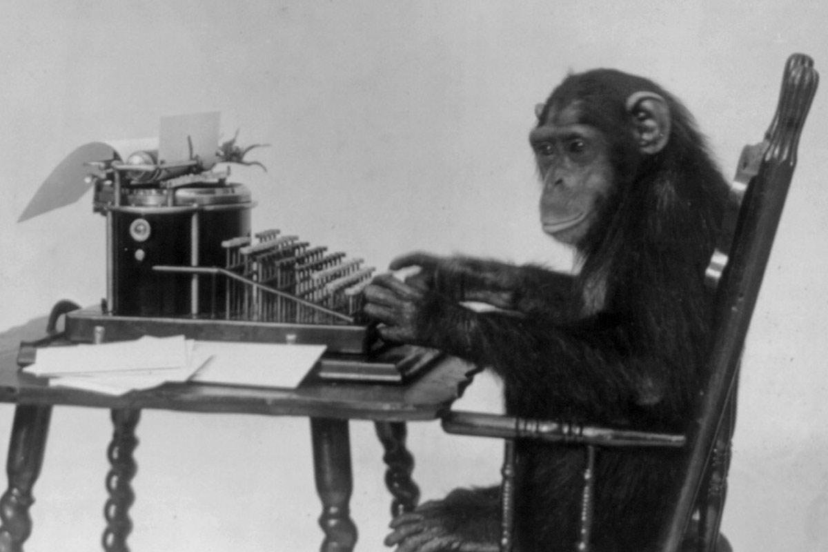 Teoria supõe que infinitos macacos pressionando teclas aleatórias infinitamente podem escrever obras literárias completas