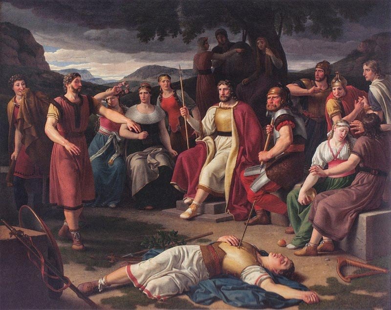A morte de Baldur retratada em pintura de Eckersberg
