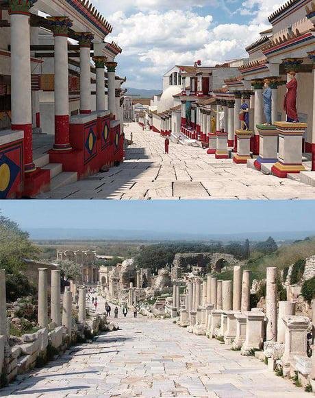 Apesar das ruínas brancas, as cidades antigas costumavam ser coloridas. (Fonte: Reddit)