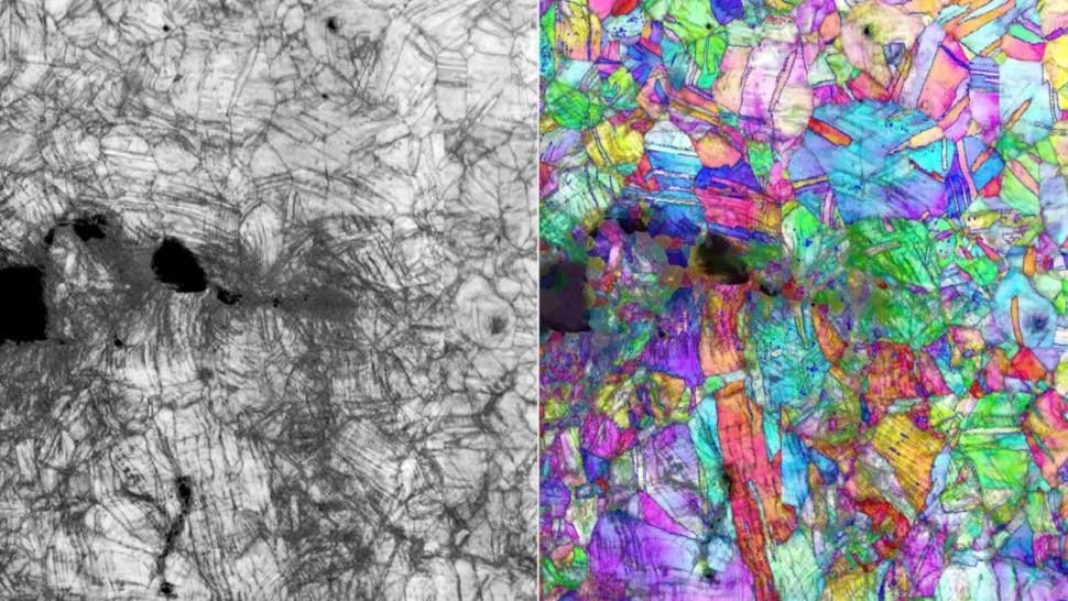 Imagem capturada em microscópio mostra deformação da liga a -253 °C. (Fonte: Robert Ritchie/Berkeley Lab)