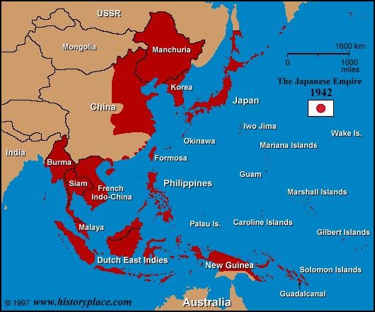 Império Japonês em 1942. (Fonte: History Place/ Reprodução)