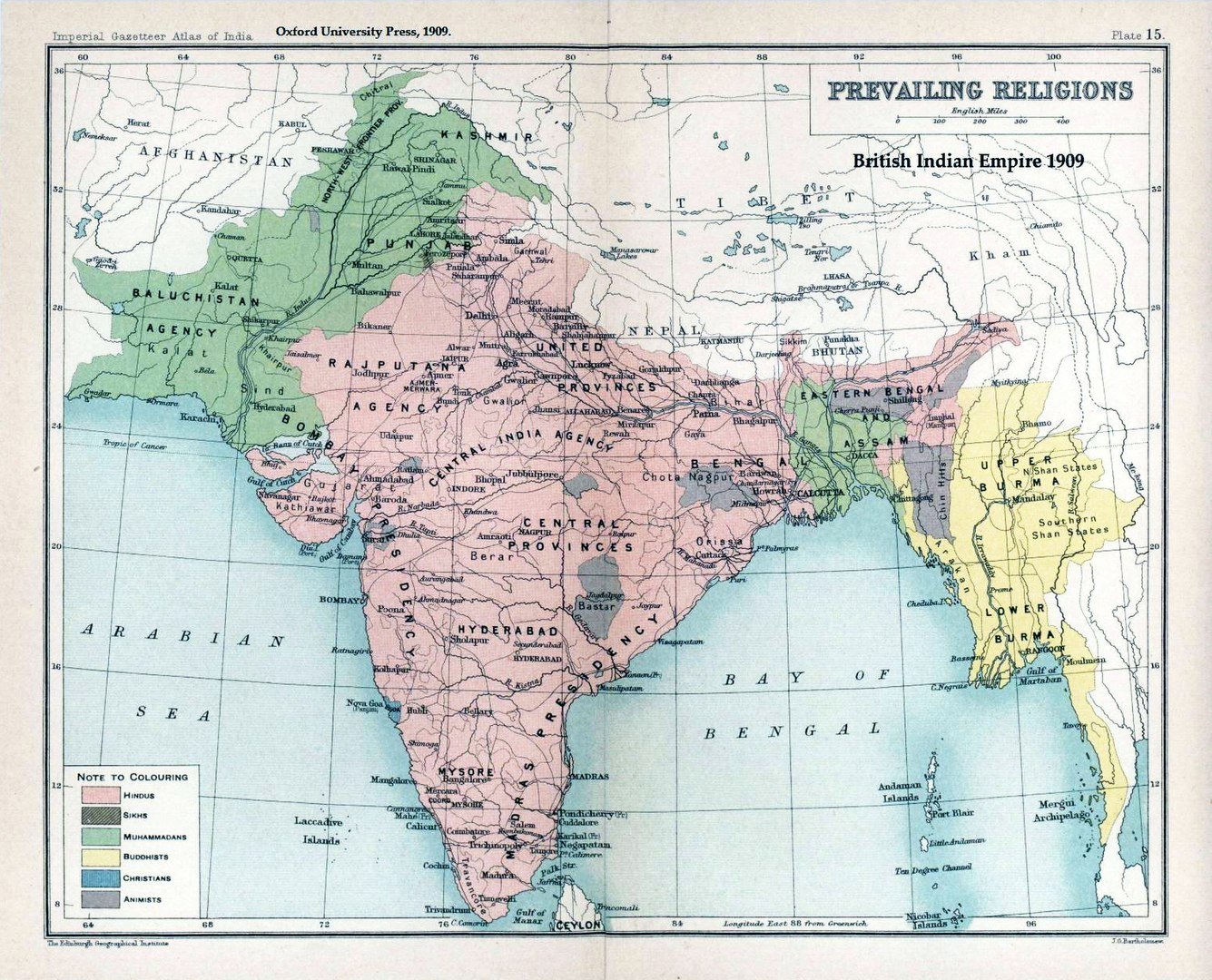 O Raj Britânico foi dividido em países pela religião, criando o Paquistão Ocidental e Oriental (Fonte: Wikimedia Commons)