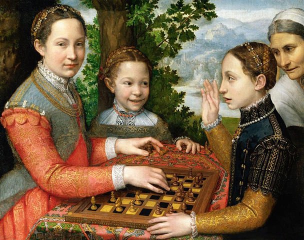 Retrato das irmãs de Sofonisba jogando xadrez, atividade que também era considerada masculina. (Fonte: Wikipédia)