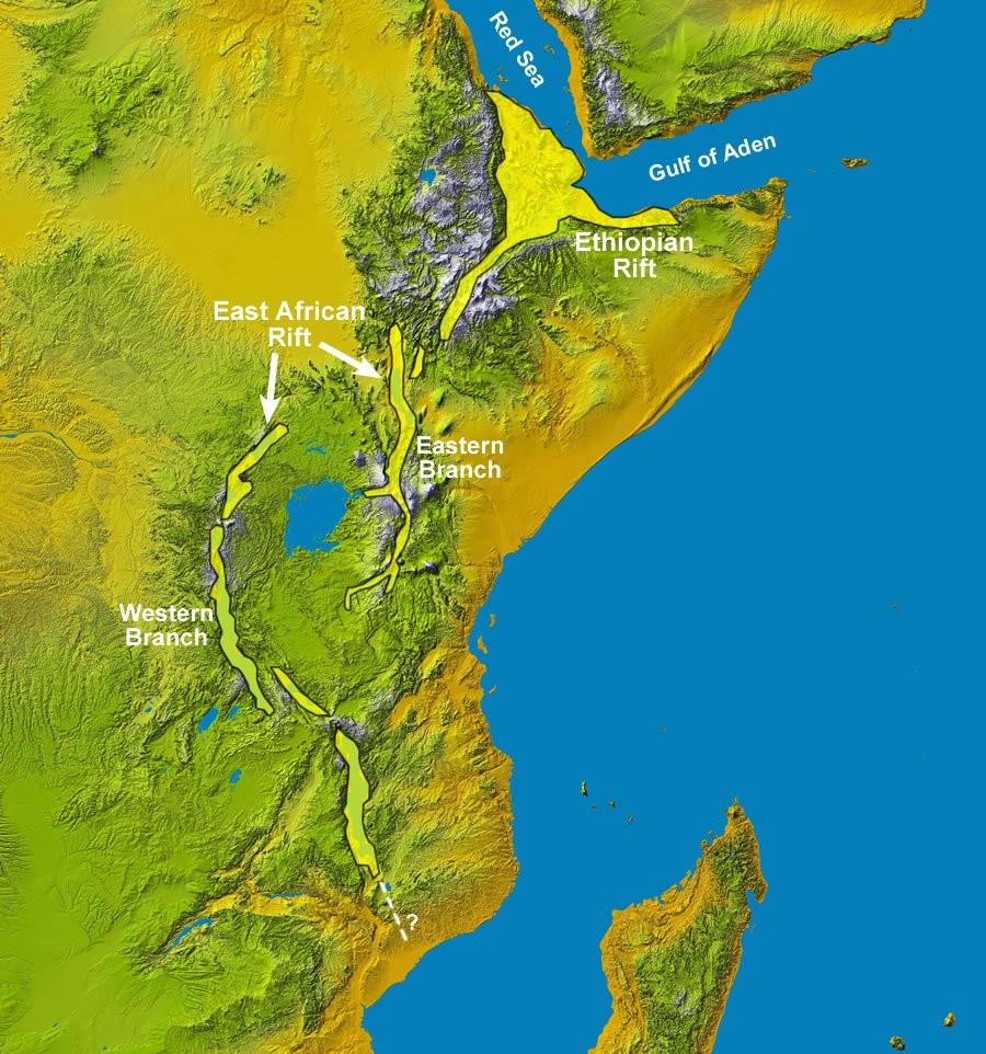 O Vale do Rifte da África Oriental é composto pela junção de três placas tectônicas.