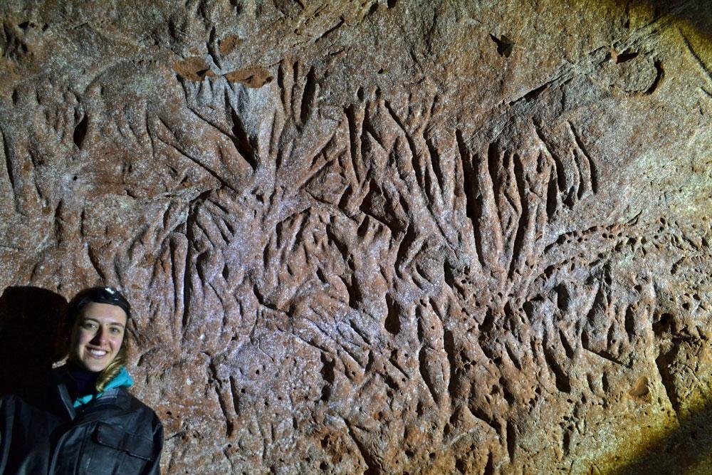 Paleotocas ainda guardam marcas de seus autores nas paredes. (Fonte: Heinrich Frank/Divulgação)