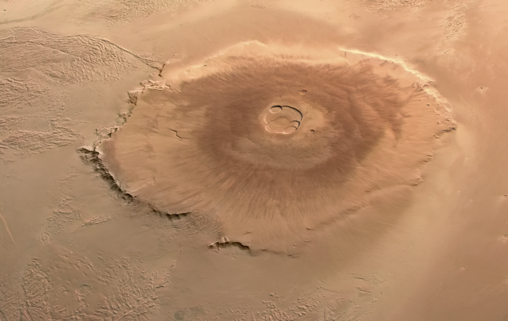 Monte Olimpo, em Marte. (Imagem: Wikimedia Commons)