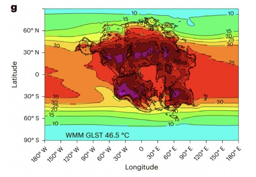 Formação de novo continente elevaria a temperatura média em um mês quente para 46,5 graus.