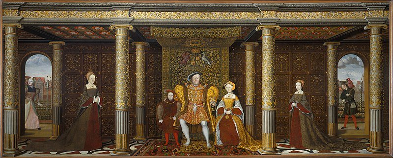 A família de Henrique VIII com Sommers restratado no canto direito. (Fonte: Wikimedia Commons)
