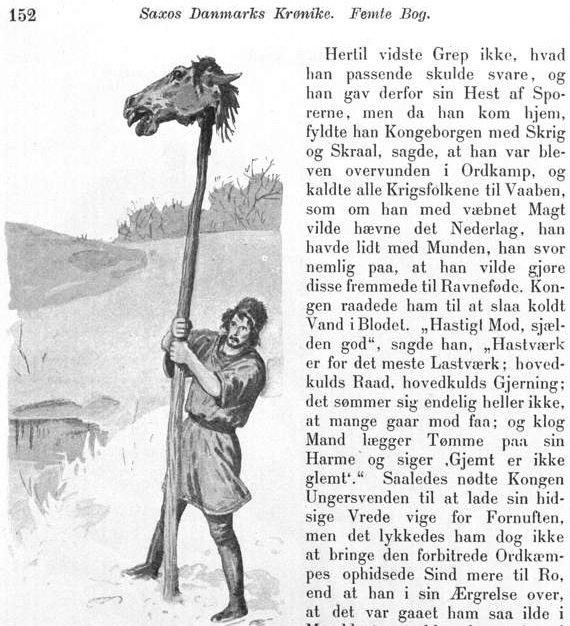 Representação do nithing pole nas sagas islandesas. (Fonte: WikimediaCommons/Reprodução)