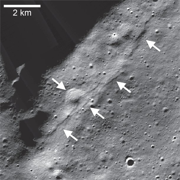 The image shows defects at the Moon's south pole.  (Source: Watters et al./disclosure)
