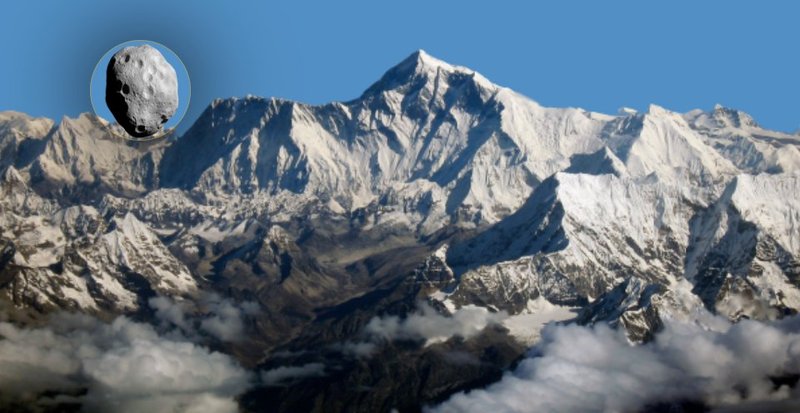 Ilustração mostra a comparação em tamanho do Cruithne com o Monte Everest. (Fonte: Space Reference/ Divulgação)