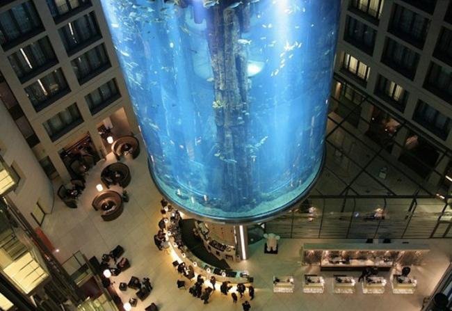 Hotel de Berlin tem aquário gigante com peixes tropicais no lobby
