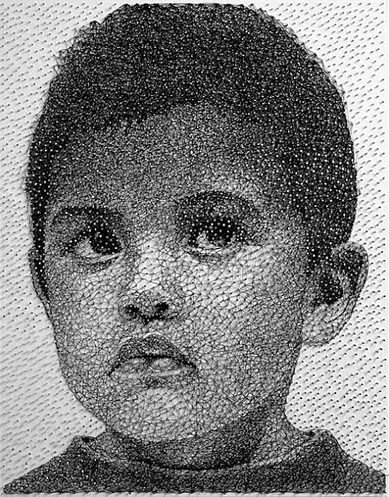 Emaranhado de linhas e pregos se transforma em incríveis retratos